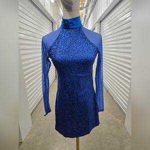 Blue dance costume or figure skating dress